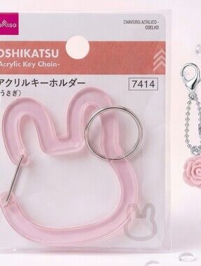 Daiso Oshikatsu Acrylic Bunny Carabiner Key Chain Rose Charm Pink Kawaii NWT